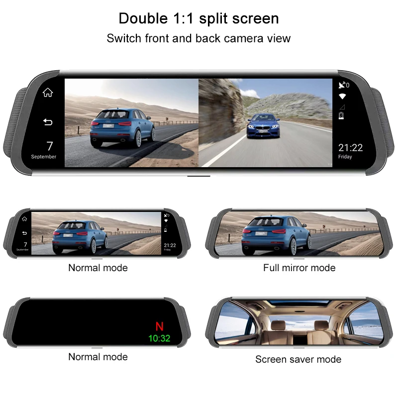 Автомобильный видеорегистратор Bluavido 10 дюймов 4G Android FHD 1080P GPS ADAS WiFi BT зеркало