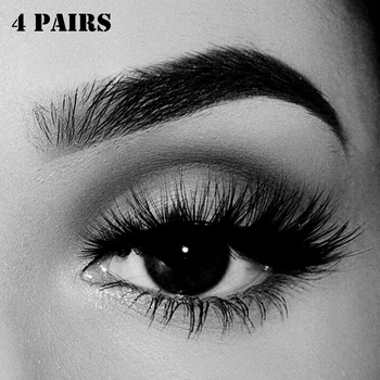 

4pairs Natural Long Mink Eyelashes Fake Eyelashes 3D Handmade Makeup Thick False Eyelashes Set Crisscross Thick False Eye Lashes