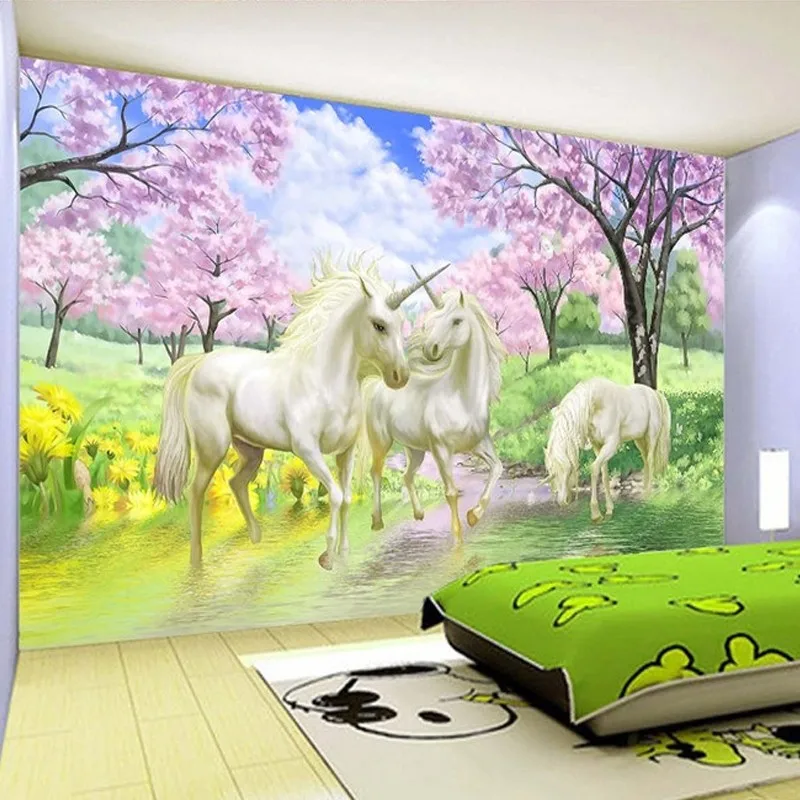 Custom-3D-Mural-Wallpaper-Unicorn-Dream-Cherry-Blossom-TV-Background-Wall-Pictures-For-Kids-Room-Bedroom (3)