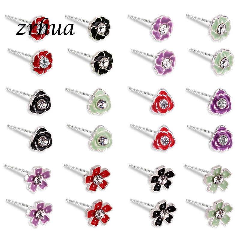 

ZRHUA 2018 New Fashion Beautiful Flower Stud Earrings for Women Ear Jewelry Candy Color Girls Stud Earrings Christmas Gifts