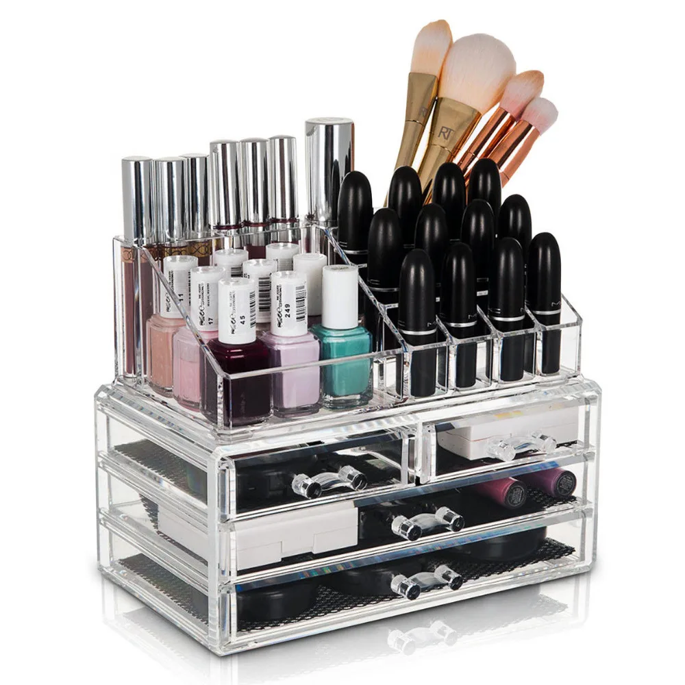 

4 Drawer Cosmetic Organiser Acrylic Display Tray Jewelry Makeup Organizer Storage Box Lipstick Cosmetic Make Up Organizers