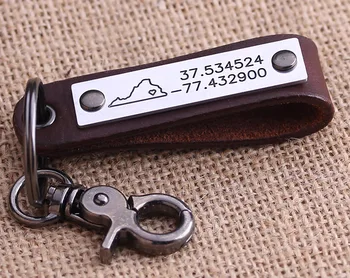 

Leather Keychain,GPS Coordinates Key ring -Custom Keychain for Boyfriend - Leather Gift, Unique Gift, Lanyard - Personalize