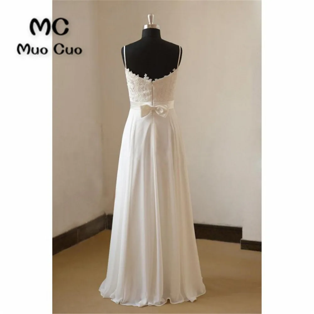 Vintage A-line Spaghetti Straps Long White Chiffon Wedding Dresses4