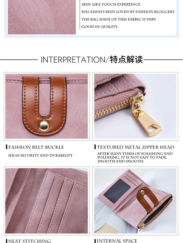 Women Wallet Short Style Lady's Luxury Brand Wallets Scrub Leather Female Zipper& Hasp Purse for Coins Carteira Feminina