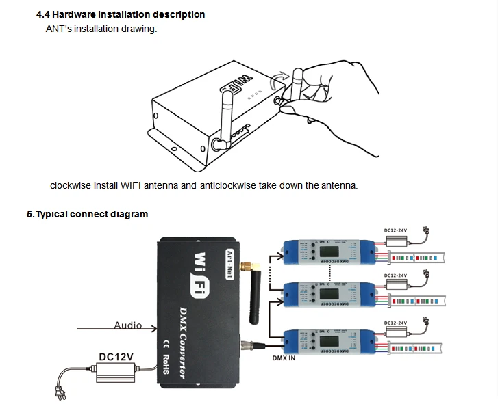 WiFi-конвертер dmx led контроллер 12 в android или ios система управления wifi сигнал преобразования dmx сигнал для светодиодных ламп выход dmx512