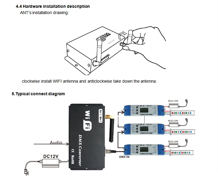 Led 12 в wifi led контроллер dmx 512 контроллер преобразования сигнала wifi в dmx сигнал IOS или Android системы управления светодиодные лампы