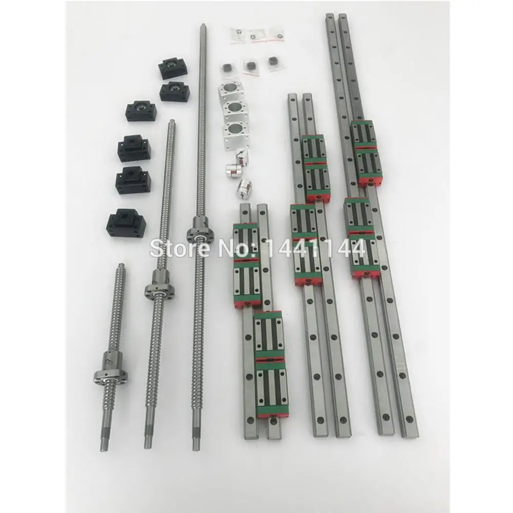

HGR20 Square Linear guide rail 6 set HGR20 - 400/860/1240mm + SFU1605 - 350/800/1120/1120mm ballscrew + BK12 BF12 CNC parts