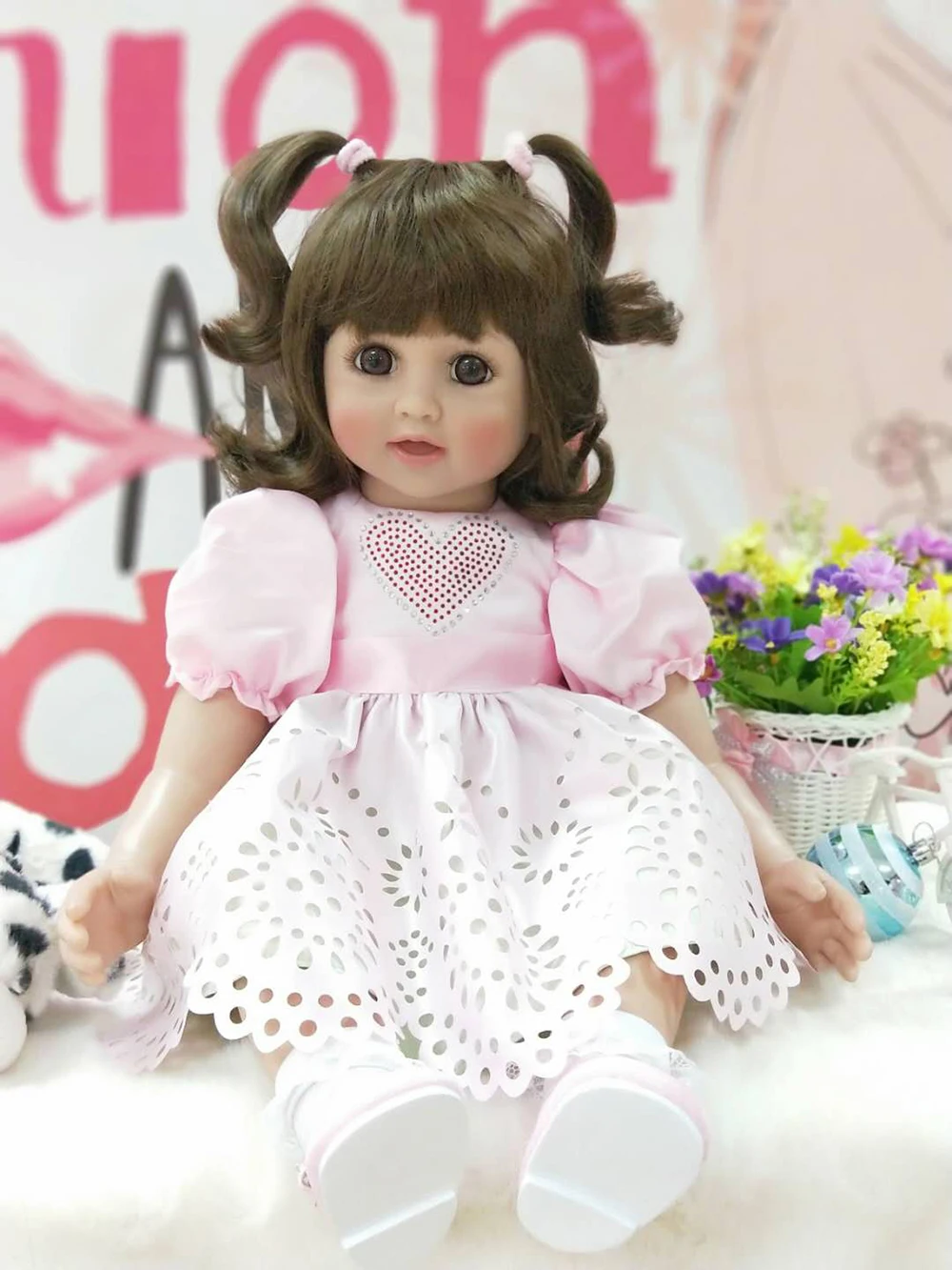 

Pursue 24"/60 cm Adorable Curly Hair Soft Silicone Reborn Toddler Princess Girl Baby Doll Toys for Children Girls Birthday Gift