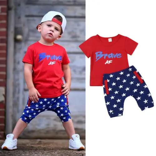 

Baby Boy Clothes Red Letter Short Sleeve Tops T-shirt Blue Stars Shorts Pants Beach Fashion Sport Summer O-Neck Solid Outfits