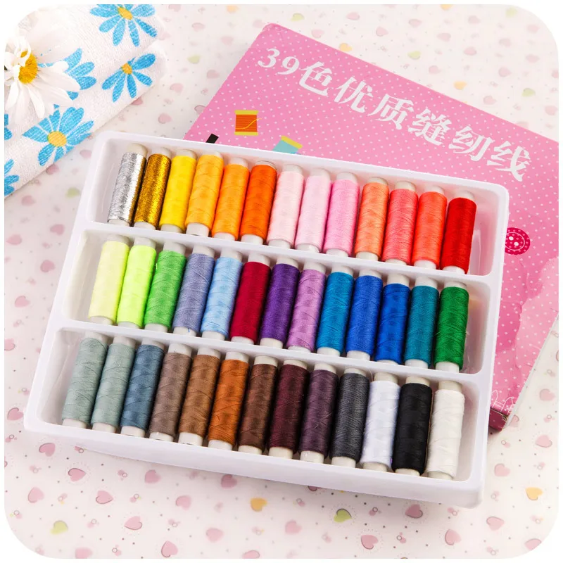 39 carretes Mano máquina de hilo de coser 39 colores mezclados con Oro Hilo De Plata