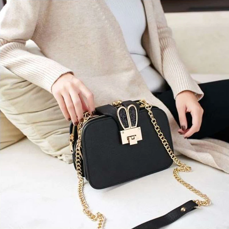 Women Handbags Casual Rabbit Ear Crossbody Shoulder Bags Fashion Chain Designer PU Leather Metal Lock Mini Square Bag SS0417 (14)