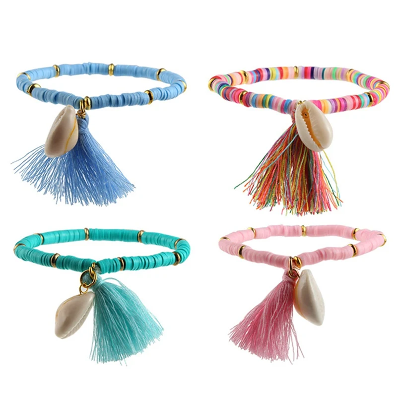 

Olorful Bohemia Tassel Bracelets For Women Friendship Bracelets Resin Shell Charm Bracelet Boho Rope BeachJewelry Gift