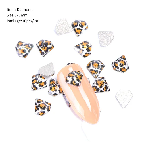 10 шт. Леопардовый принт Стразы для ногтей прозрачный арт для ногтей украшения плоская задняя 3D драгоценные камни ромб сердце маникюр Дизайн TR938 - Цвет: Diamond 7x7mm