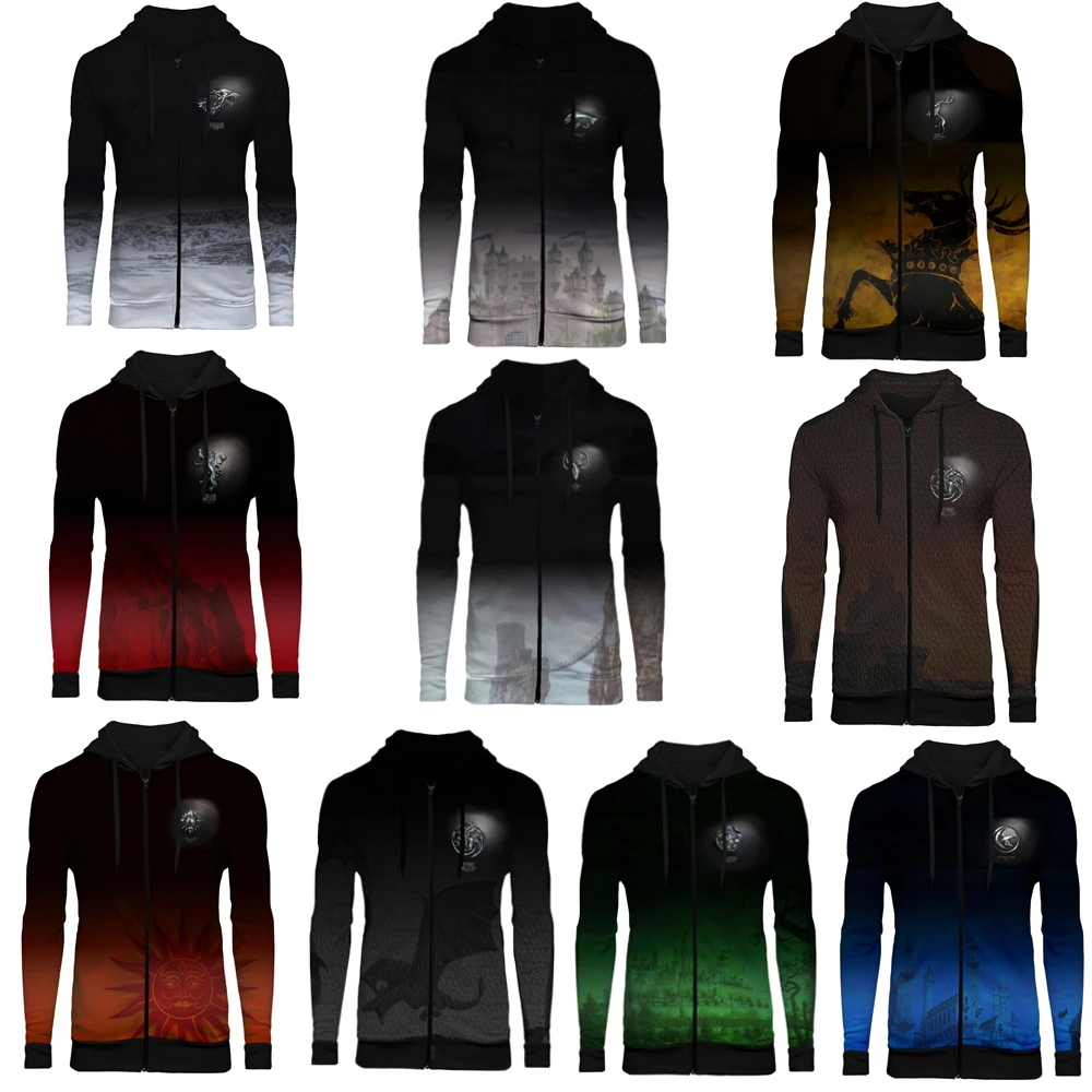 

2019 Game of Thrones cosplay Hoodies Sweatshirts House Targaryen Stark Lannister Men Women 3D Jackets Zip Up Hoodie Coats