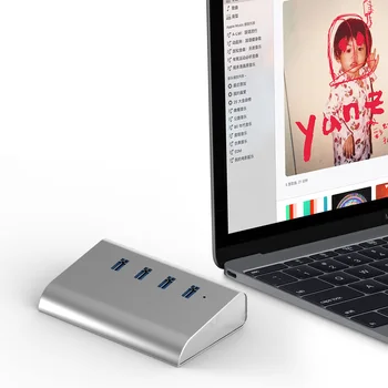 

4-port usb3.0 hub 1 in 4 out with power supply port extend aluminum designer usb splitter for office/home desktop