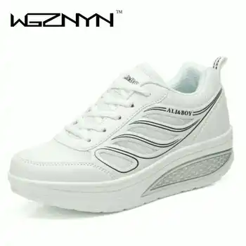 

Women casual PU + net cloth shoes 2020 New Arrival Walking creepers fashion waterproof wedges platform shoes woman sneakers W006