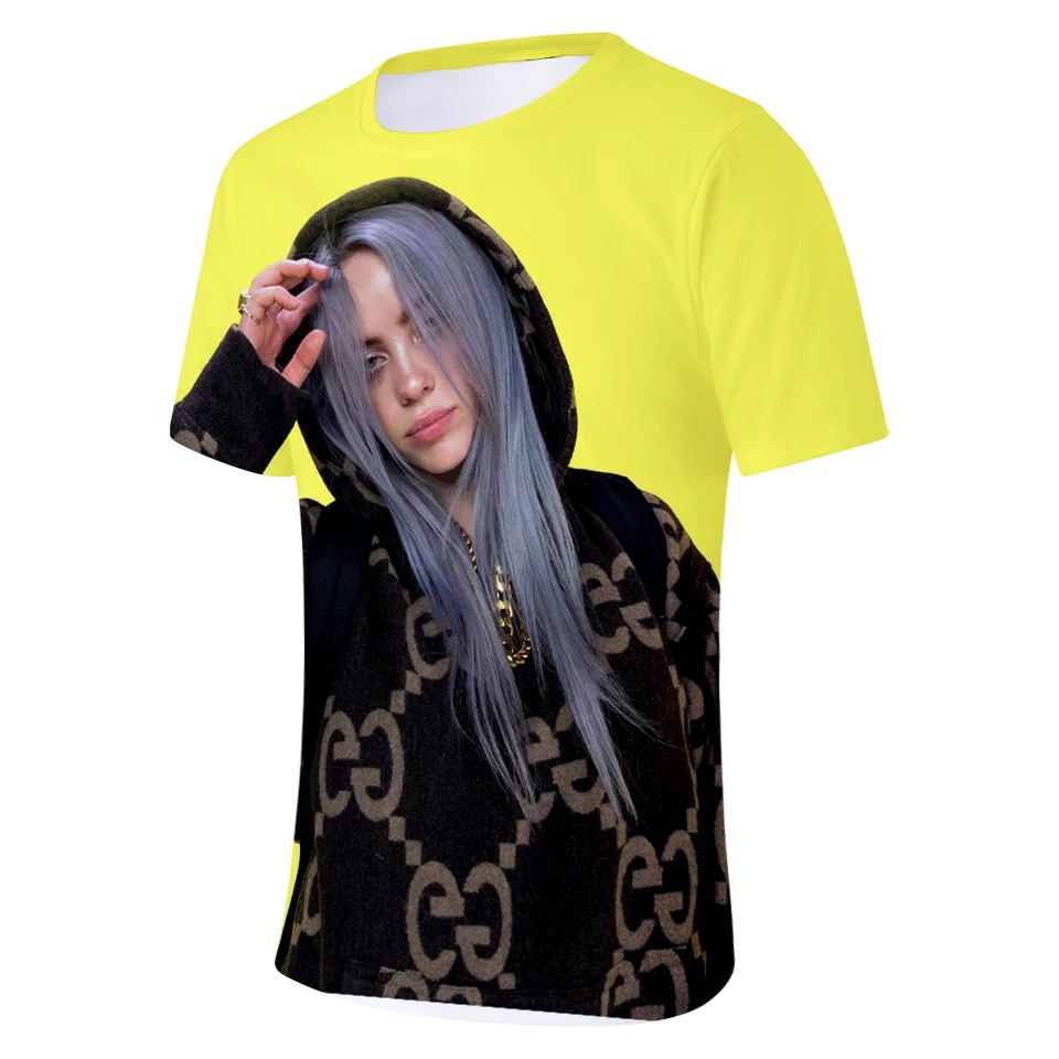 Billie Eilish, новинка, 3D футболка, для мужчин, летняя мода, хип-хоп, Harajuku, повседневная одежда, Billie Eilish, 3D, для девочек, желтая футболка