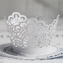 Белый с полые кружева свадебное Завертчицы филигрань цветной бумаги мини кексы Cup Cake выпечки чашки обертка