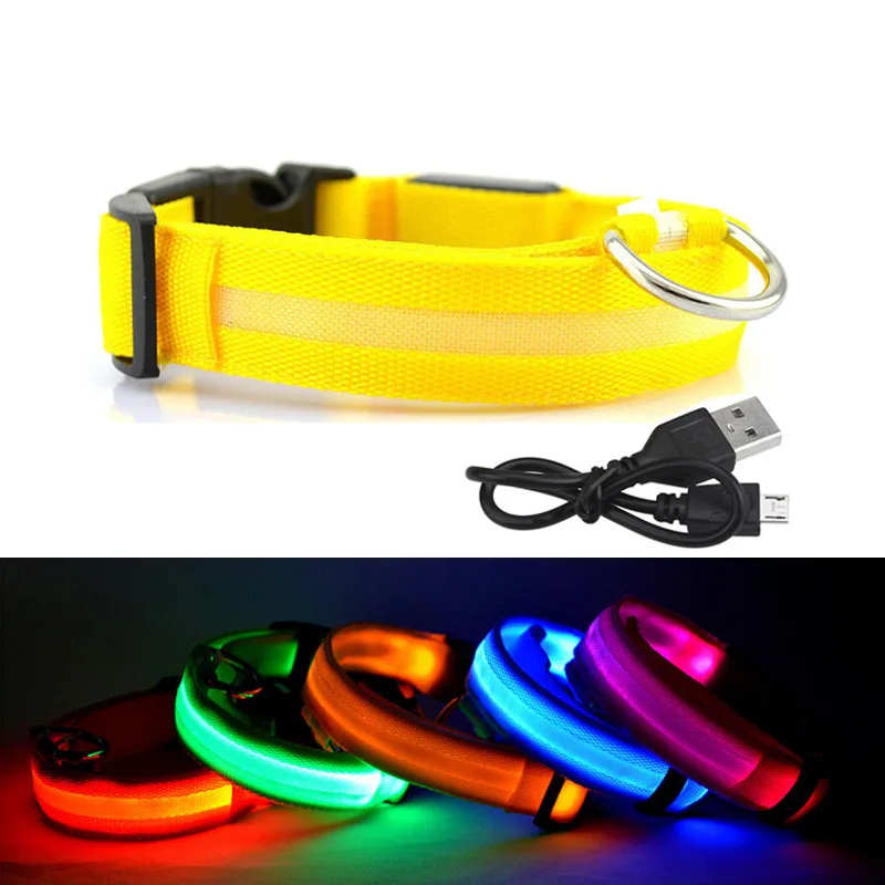 Nylon Led big dog collar light usb rechargeable Flashing night safety