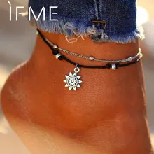 IF ME винтажные многослойные украшения ножные браслеты для женщин серебристого цвета в форме солнца бусины летние женские ножной браслет ювелирные изделия вечерние подарки