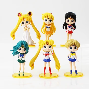 

6pcs/lot Q Pocket Sailor Moon Tsukino Mercury Mizuno Jupiter Figurine PVC Action Figure Model Collectible Toy Doll