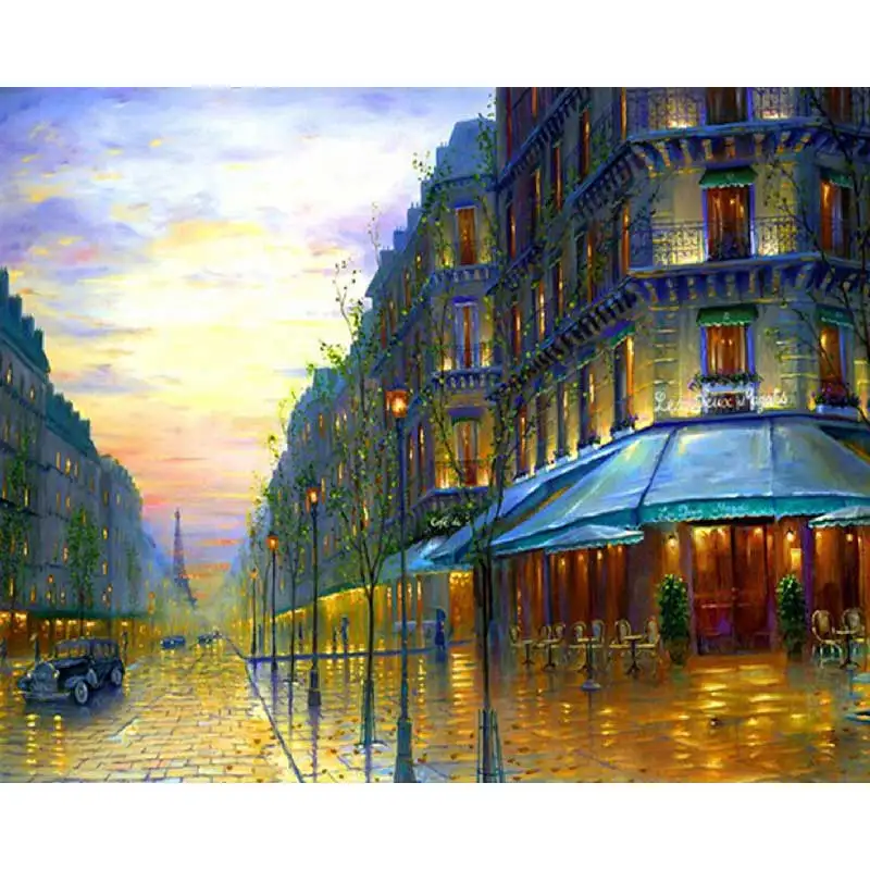 

3D Diamond Painting Cross Stitch Landscape Rain Street Rhinestones Crystal Needlework Diamond Embroidery Full Diamond Decorative