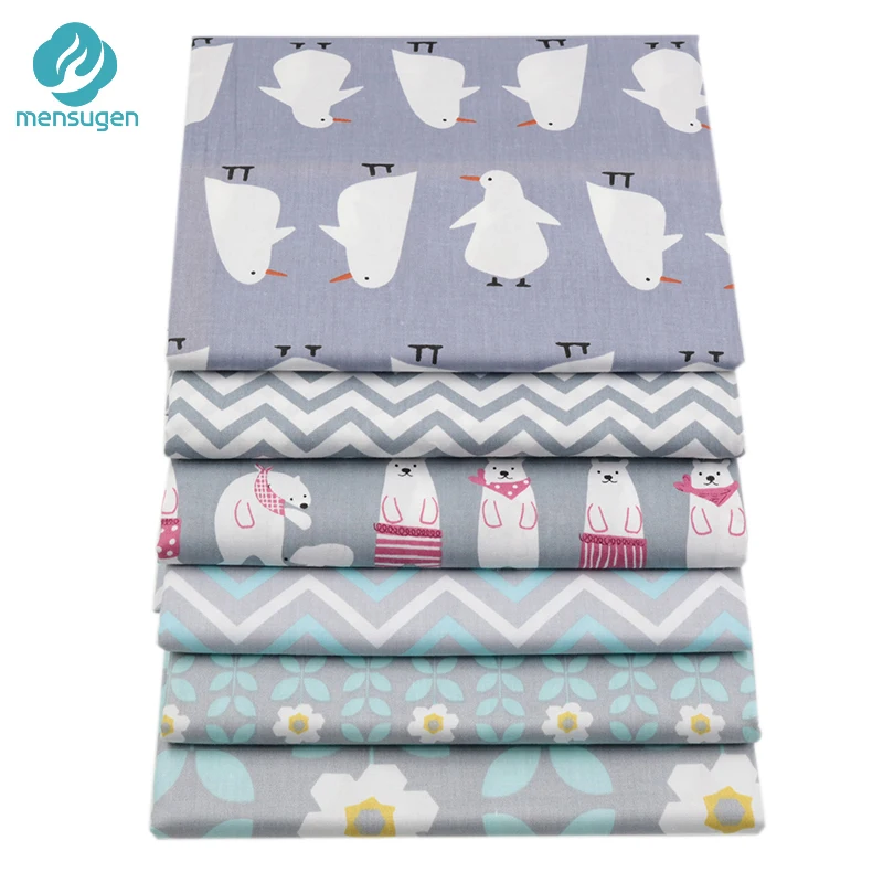 

6pcs/lot 40cm*50cm Grey Cartoon Penguin Bear Cotton Fabric for Patchwork Handmade Needlework Material Telas to Patchwork