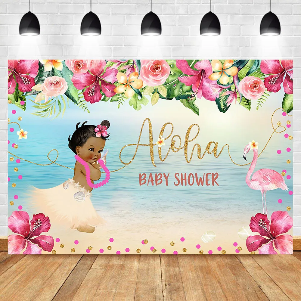 

Flamingo Summer Backdrop Beach Flower Baby Shower Photography Background Dark Skin Little Princess Baby Shower Banner Backdrops