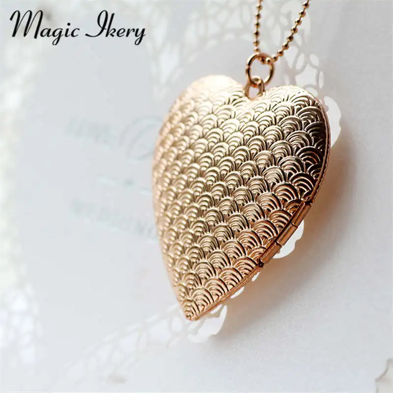 

Magic Ikery Necklaces Rose Gold Color Vintage Photo Box floating Big Heart locket Necklace Pendant Fashion Jewelry MKA1010