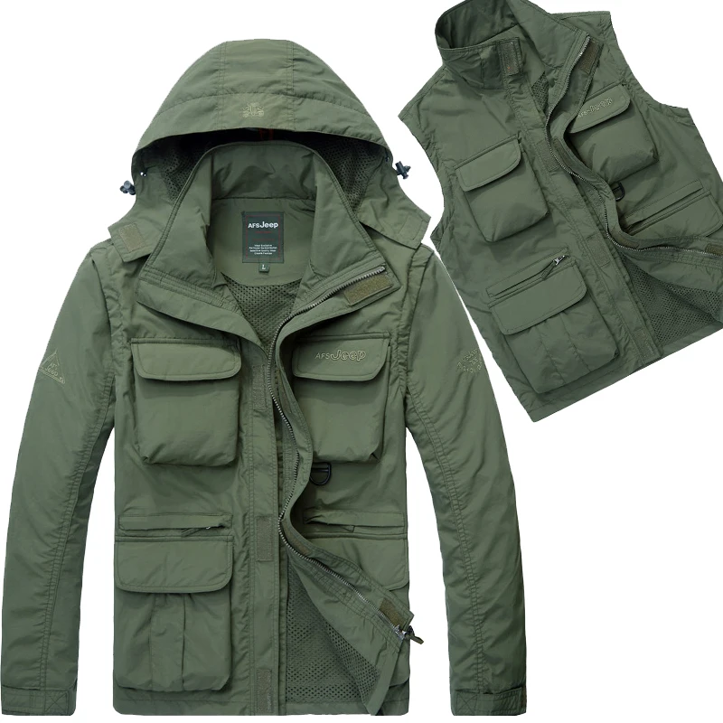 Rain Jacket men Detachable sleeves Military Man Tactical Jacket Outdoor Breathable Sport Coat