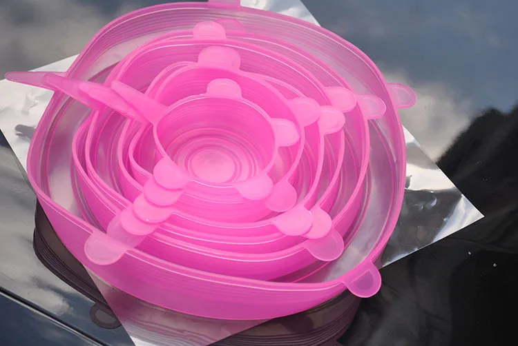 pink 6 шт./компл. универсальные силиконовые крышки стрейч Антигравитационные Чехлы для приготовления кастрюль сковорода силиконовая крышка сковорода крышка-непроливайка пробка домашняя чаша крышка - Цвет: pink