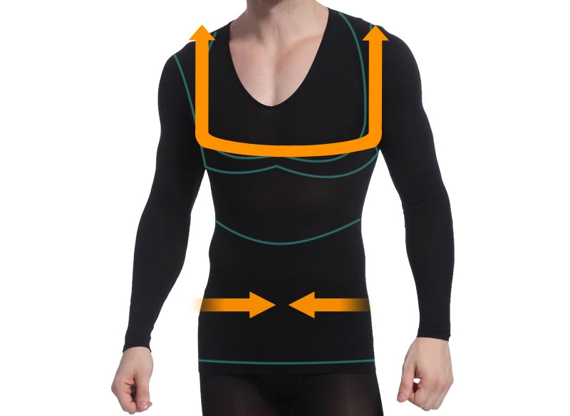 Мужские корректоры осанки футболки для похудения живота с длинными рукавами корсет для стягивания живота Magic Muscle Body нижнее белье