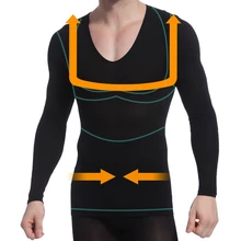 Мужские корректоры осанки футболки для похудения живота с длинными рукавами корсет для стягивания живота Magic Muscle Body нижнее белье