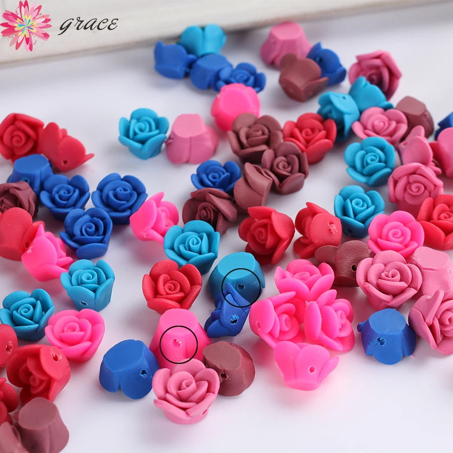 25pcs/lots 13mm Polymer Clay Rose Flower Beads Diy Bracelet Necklace