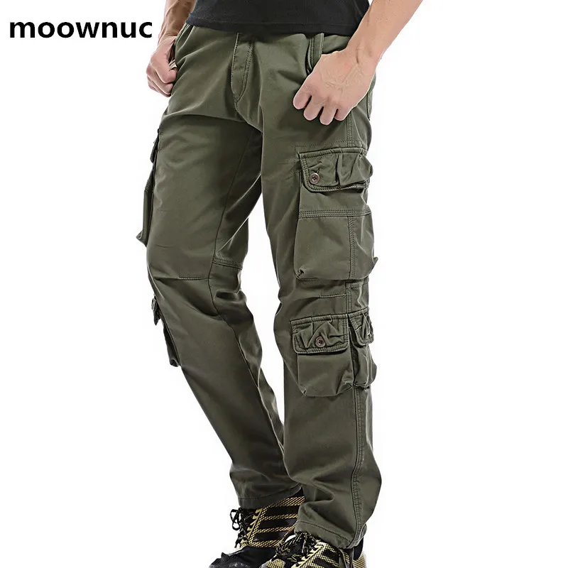 

2018 men's Casual Straight 100% Cotton thicken Cargo Pants Men Long Trousers Men Multi-Pocket Pants Men Army Clothing Big Size