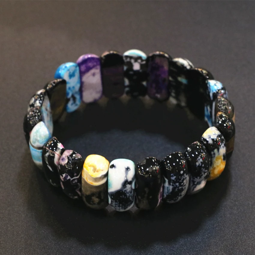 Fashion Women Multicolor Fire Agates Natural Stone Beads Bracelet 10x25mm Charm Geometry New Manual Bangle Jewelry 7.5inch B3269|bangle