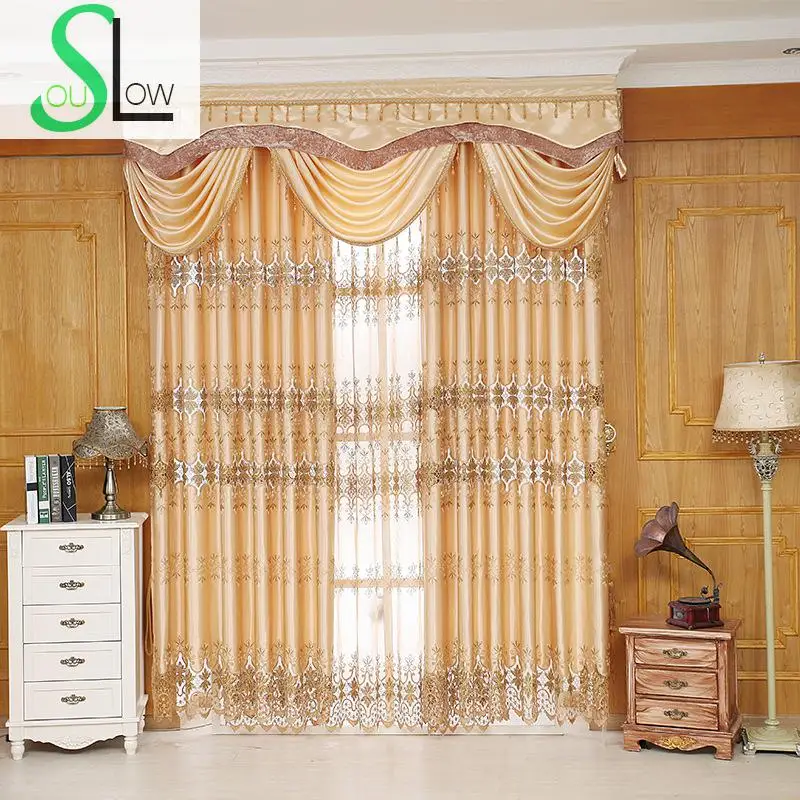 Slow Soul Yellow European Style Curtain Fabric Living Room Bedroom
