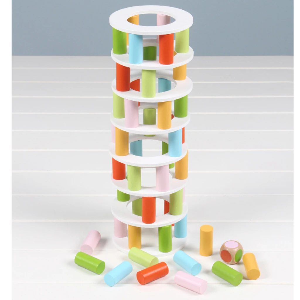 Wooden Stacking Pisa Tower Blocks Balancing Chess Board Games Playset Montessori Toy Toddlers Baby Early Sensory Training