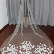 Фата для невесты белая/слоновая кость Аппликация Тюль 3 метра veu de noiva Длинная свадебная фата кружевные аксессуары свадебная вуаль v1105