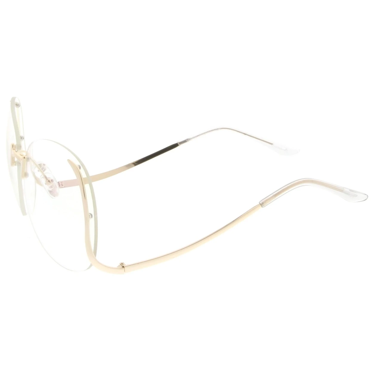Women's Rimless Curved Metal Arms Round Clear Lens Oversize Eyeglasses 67mm (2)