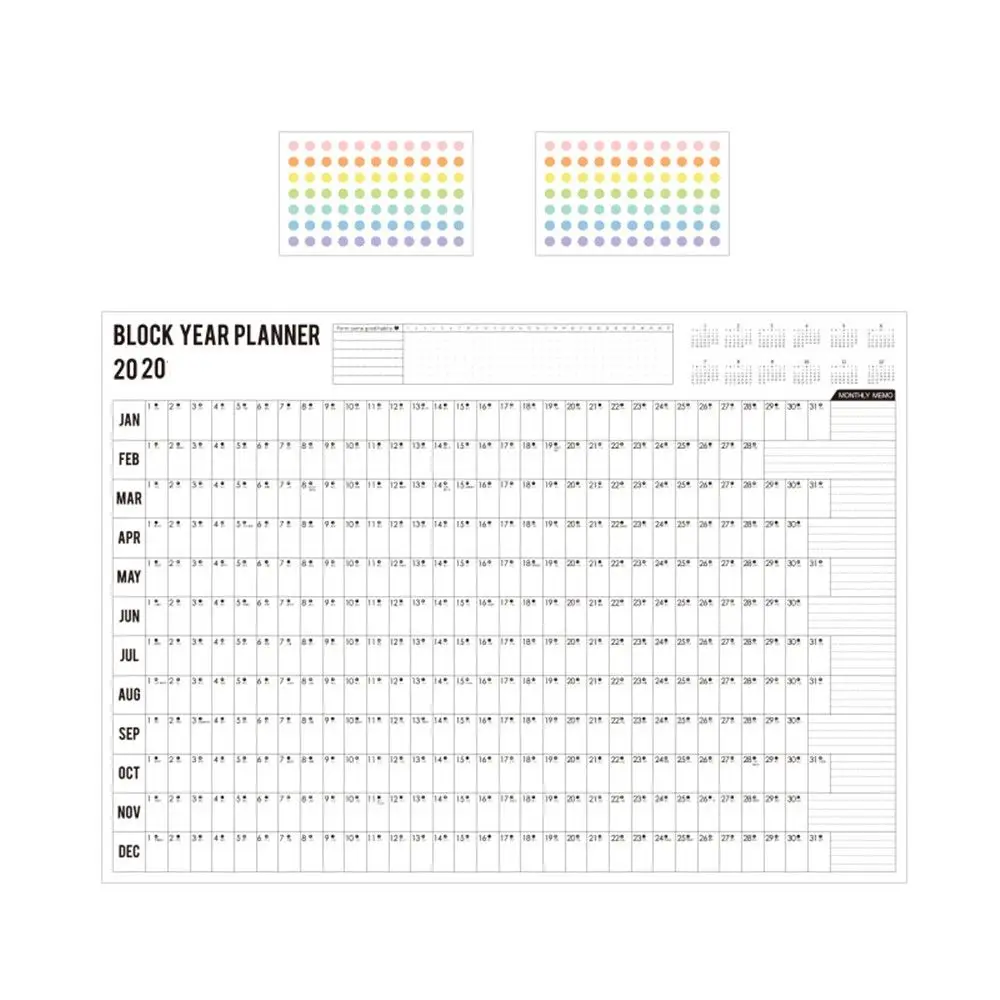 Year Annual Plan Calendar Daily Schedule with Sticker Dots Wall Planner Kawaii Stationery Study Planning Learning for Kids