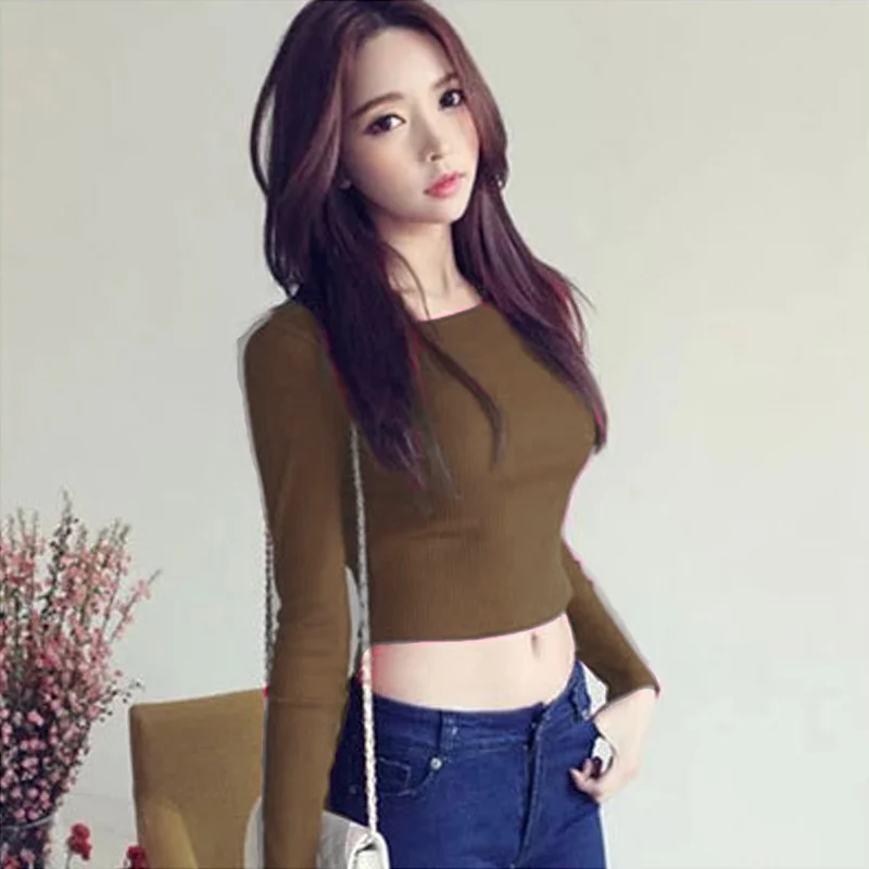 

Women Suit Long Sleeves Crop Tops Round Neck High Waist T-shirt Slim Fit Tops NYZ Shop