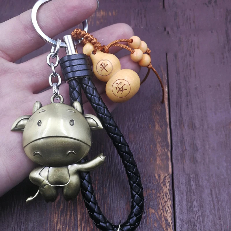 De moda Llavero de Metal de aleación de zodiaco chino Llavero encanto Polla caballo mono perro cerdo de Auto/bolsa de cuero anillo colgante