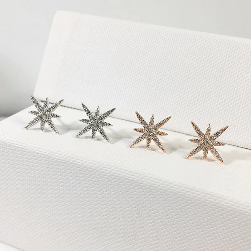 925 серебряные и розовые золотые серьги-гвоздики восьмиугольная звезда с кристаллом циркония дизайнерские для женщин Роскошные модные