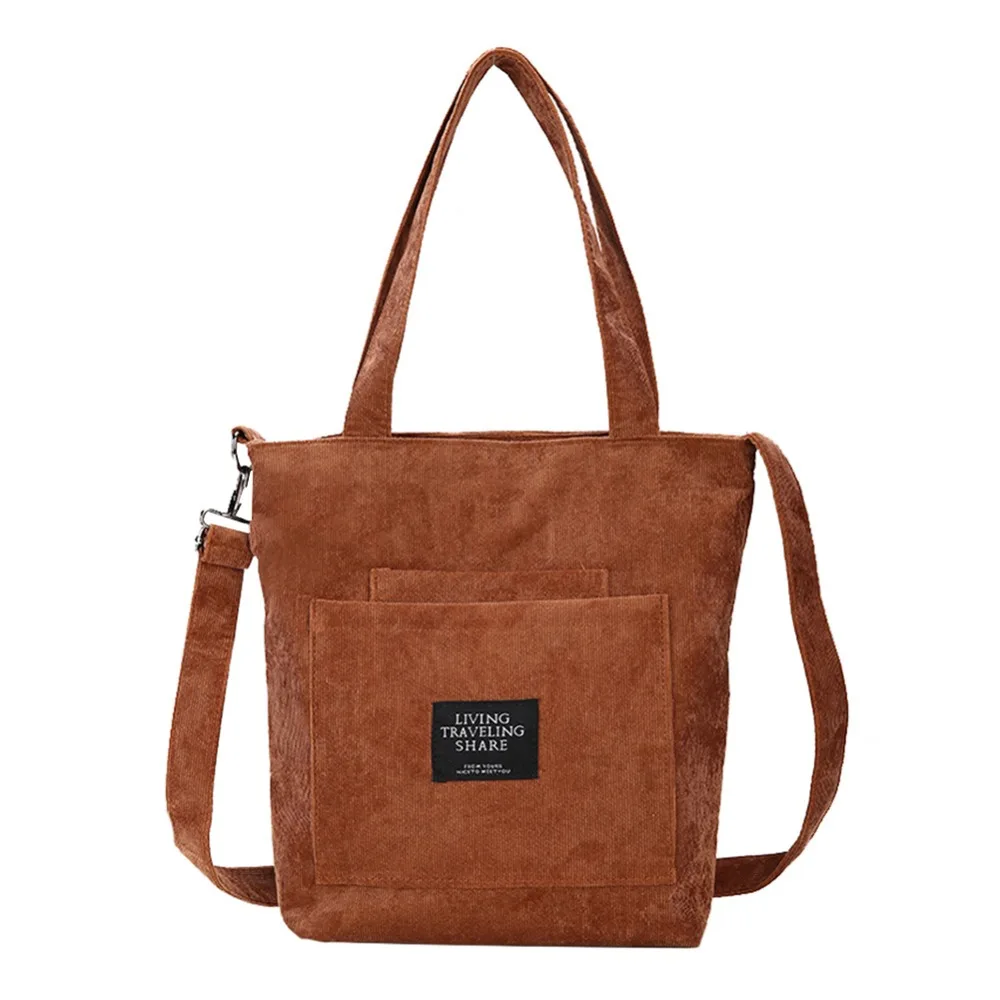 Large Corduroy Women Handbag Tote Bag Retro Travel Shoulder Bag 2018