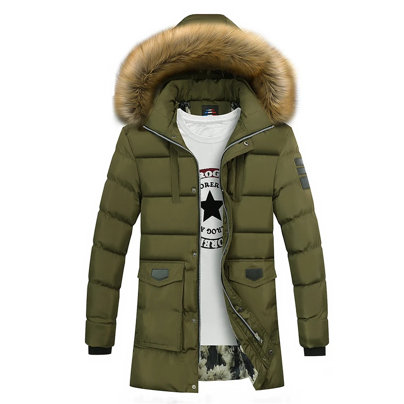 AIRGRACIAS, толстый теплый зимний пуховик для отдыха с хлопковой подкладкой, мужская длинная шапка, съемный меховой воротник, пальто, парки, размер M-4XL