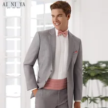 Новые модные серые мужские костюмы Мода Две кнопки нагрудные Тонкий Мужчины официальные костюмы Красивый дружки/Жених костюмы из двух кусок
