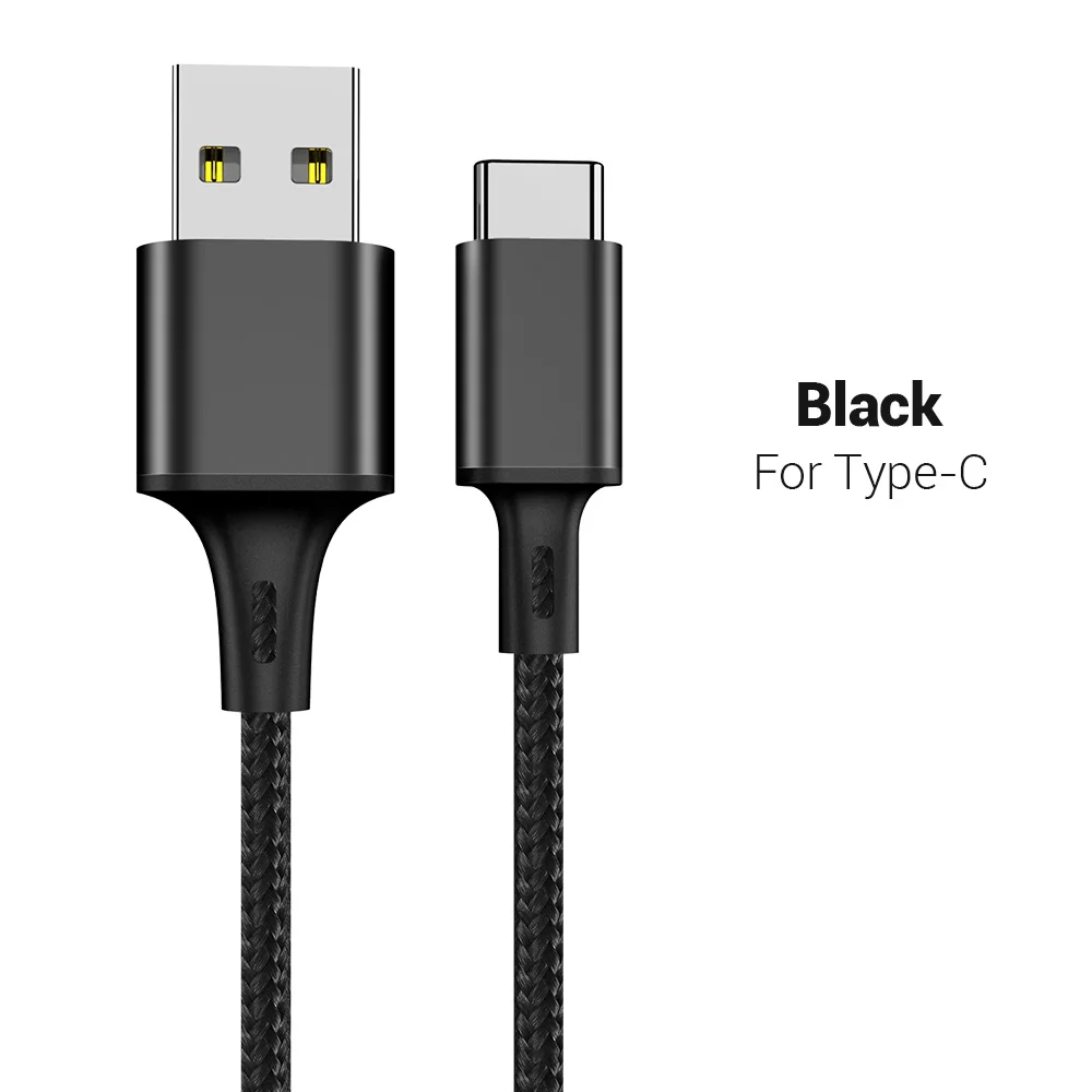 KISSCASE USB C кабель для samsung Galaxy S10 S9 type C кабель USB для зарядки и передачи данных для Xiaomi Redmi Note 7 6a huawei P30 шнур зарядного устройства - Цвет: Black