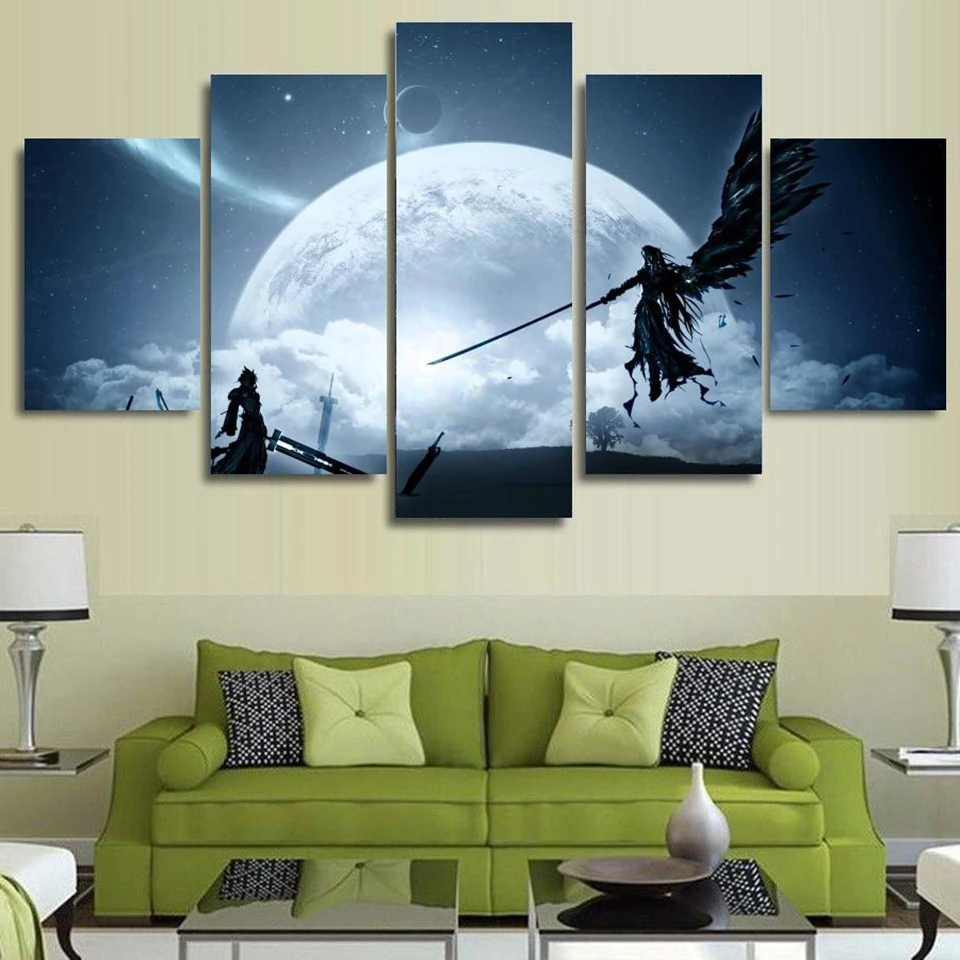 

Canvas Wall Art Pictures Home Decor 5 Pieces Final Fantasy Game Animation Characters Scene Paintings HD Prints Posters Framework