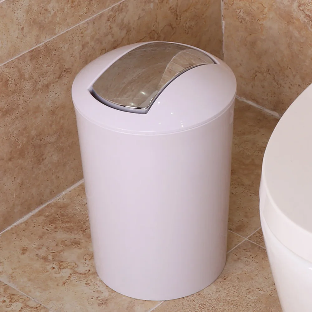 Round Trash Can Fingerprint-Proof Plastic Garbage Container Living Room Kitchen Bathroom WXV Sale
